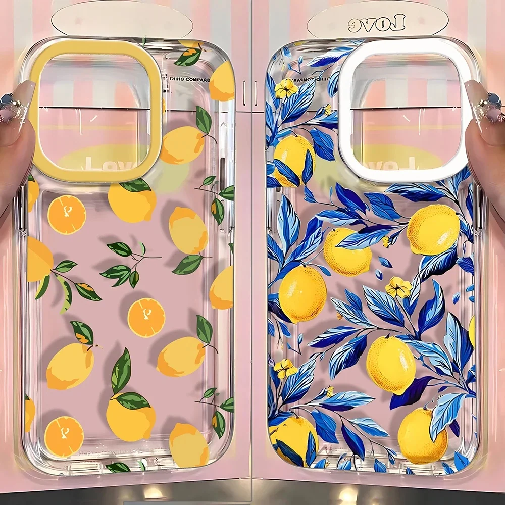 Coque de téléphone d'été fruits citron, étui arrière Transparent en TPU souple pour iPhone 16 16e 15 14 13 12 11 Mini Pro Max X XR XSMax 7 8 Plus