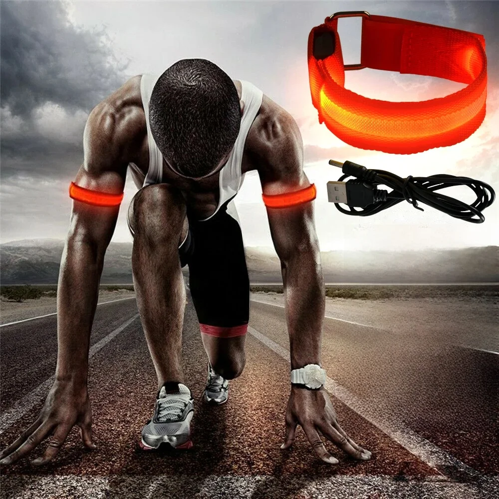 AliExpress USB LED Luminous Night Running Armband Bracelet Outdoor Sports Reflective Safety Belt Wristband Arm Band Cycling Warning Light