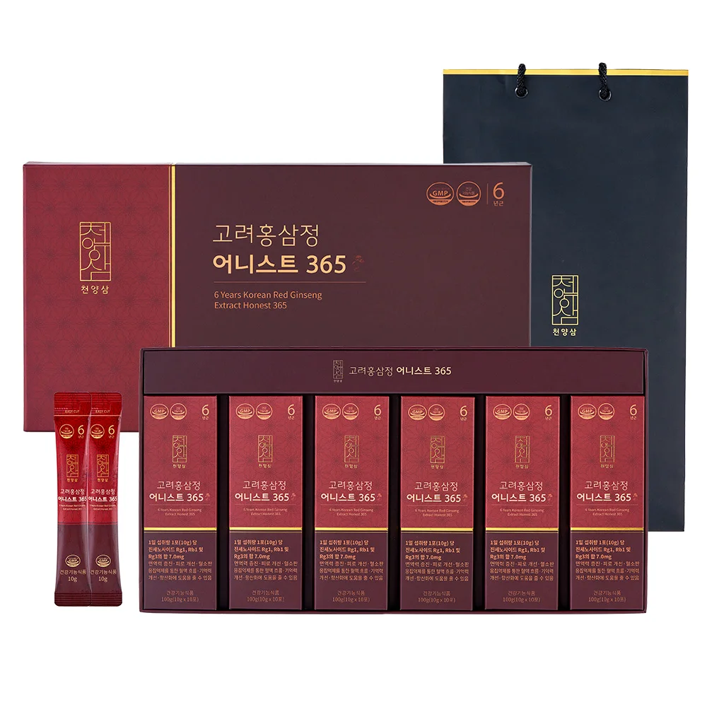 Cheonyangsam 6 Years Korean Red Ginseng Extract Honest 365 Stick 10g x 60p Gift Set + Shopping Bag