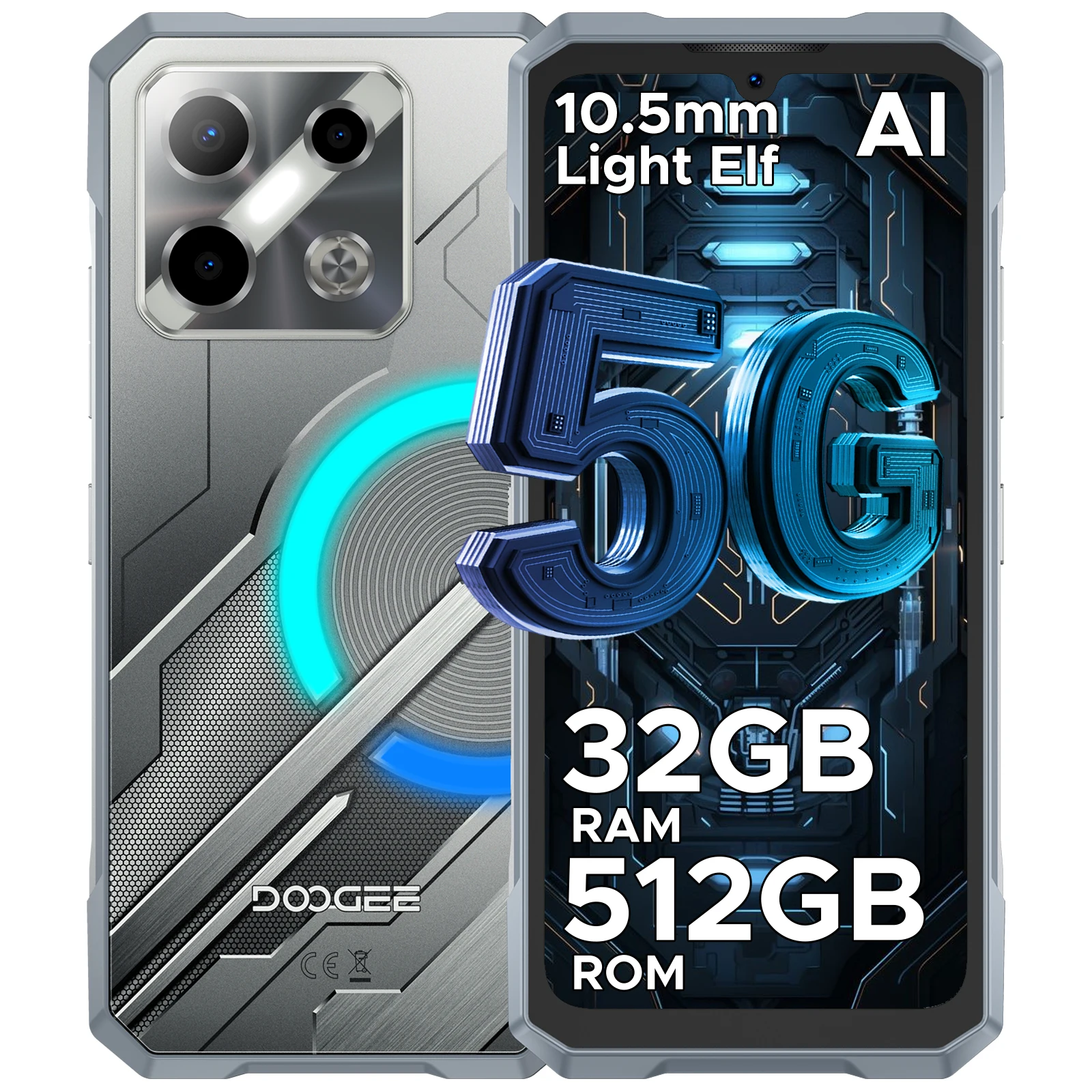 DOOGEE Blade GT Pro 5G Rugged Phone 6.72'' FHD+ 120Hz 32GB+512GB LED Light Effect 5800mAh Battery Android 14 SmartPhone NFC