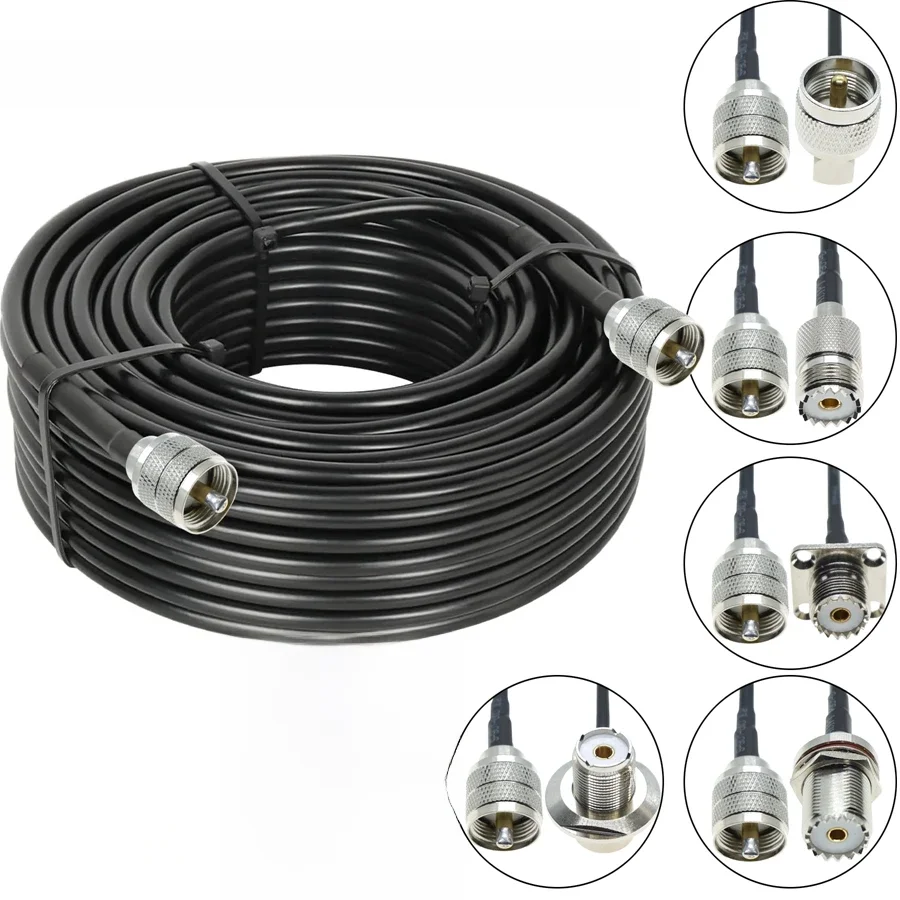 RG58 UHF męski do UHF PL259 SO-239 męski żeński wtyk Jack zaciskane złącze koncentryczne RF przedłużacz anteny samochodowej WIFI miedziany kabel koncentryczny — zdjęcie 2