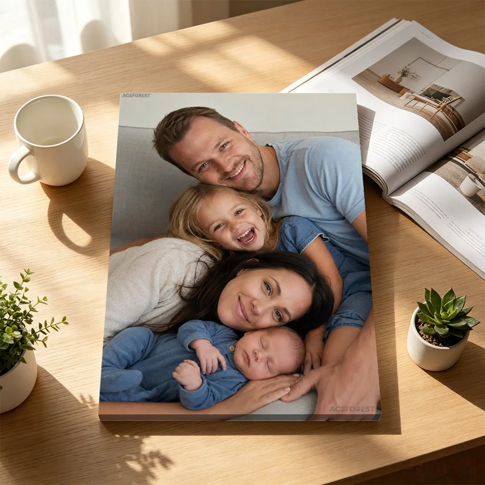 2D Personalized Photo Canvas Wall Art With Wooden Frame Custom Family Couple Portrait Glossy Print Home Interior Wall Hanging De