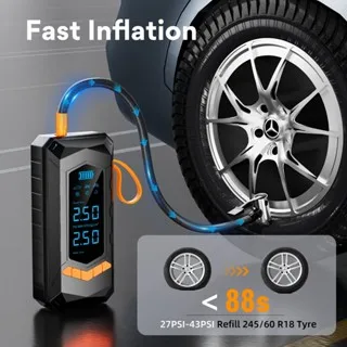 180PSI Portable Air Compressor 8X Faster Inflator with Powerful Battery & Digital Gauge for Car Bike Motorcycle Tires & Balls