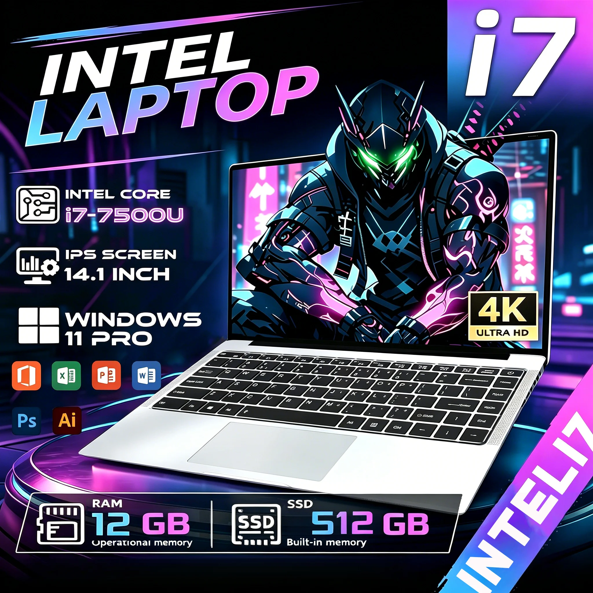 14.1 Inch Intel Core I7 7500U 1080P Windows 11 Laptop Computer PC 12GB DDR4 512GB 1TB SSD Office Notebook Gaming laptops