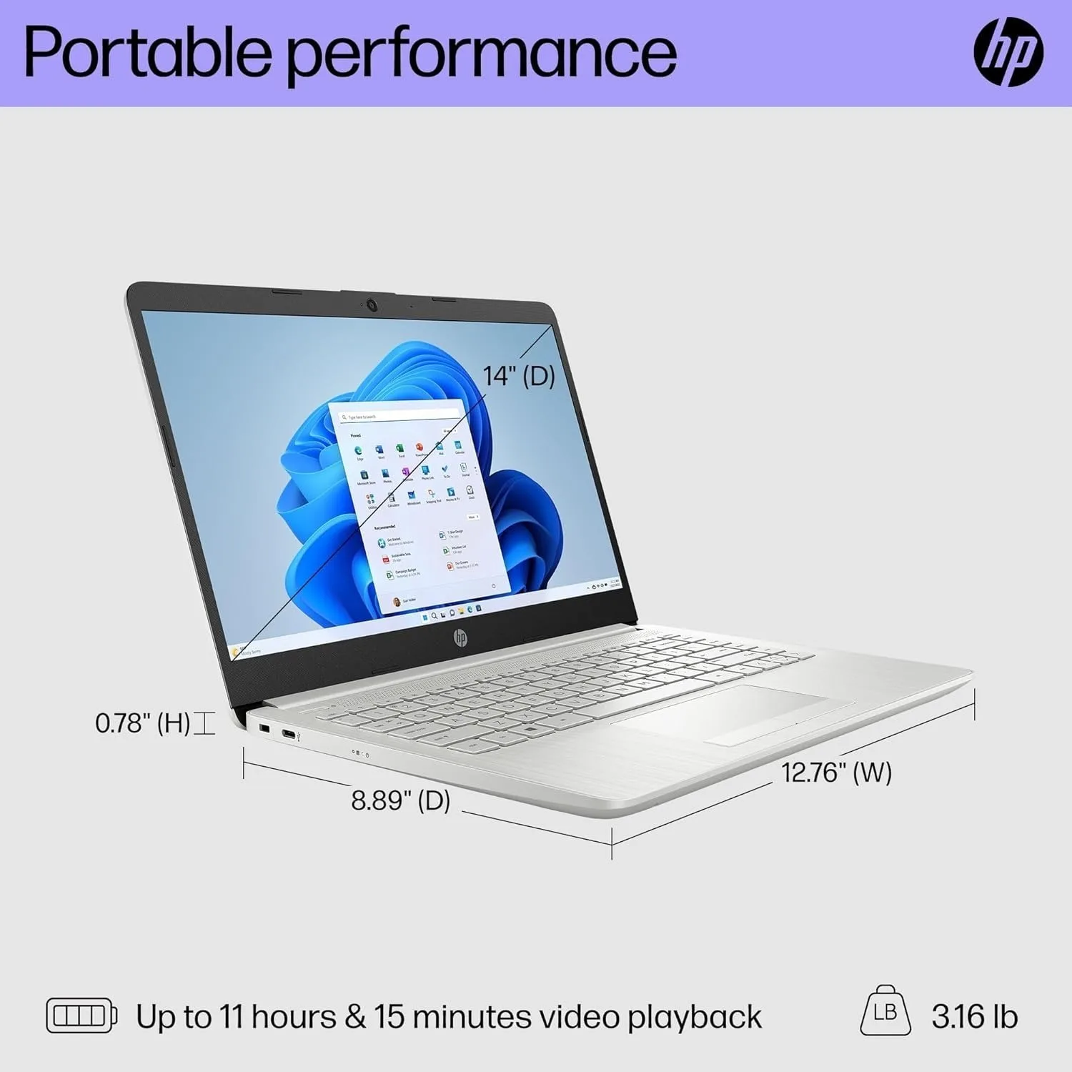 Laptop empresarial HP de 14", Intel Celeron N4120, 16 GB de RAM, armazenamento de 320 GB (64 GB eMMC + 256 GB USB), escritório de 1 ano 365