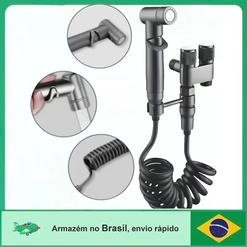 Ducha Higiênica para Banheiro, Chuveiro Bidê com Válvula Dupla e Mangueira Flexível para Vaso Sanitário