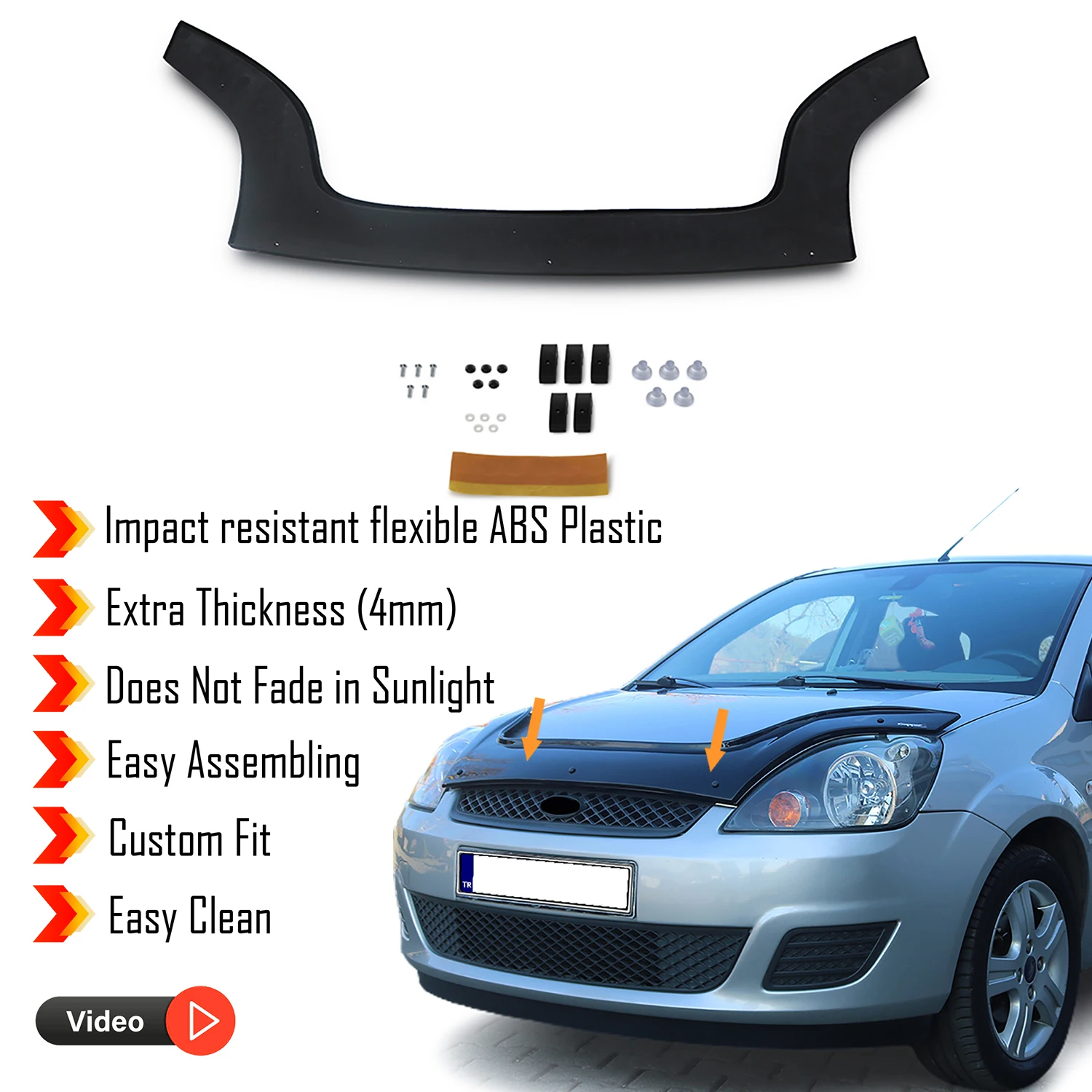 Hood Deflector Guard for Ford Fiesta (2002-2008) - (HB) Bug Shield Bonnet Protector / 4 mm thickness and ultra-durable material