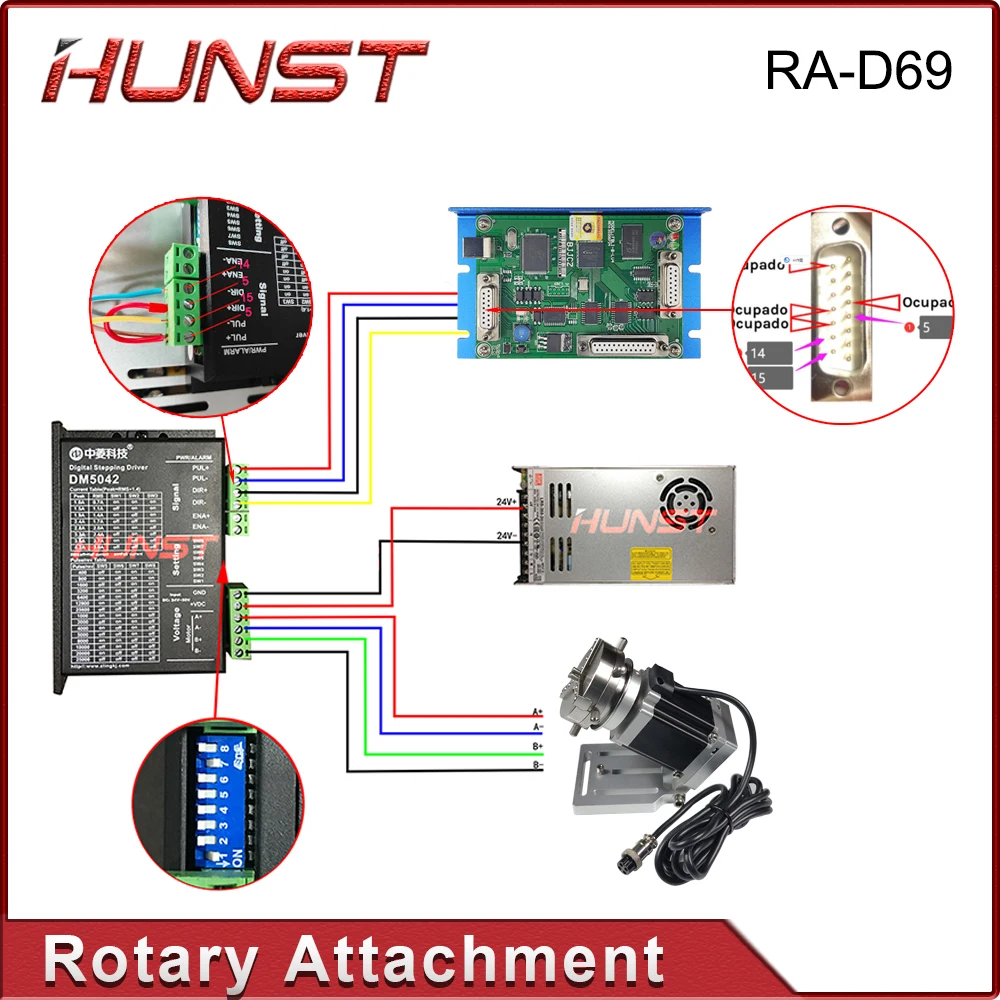 Hunst D69 CNC Router Laser Marking Machine Rotary Axis Chuck for Ring Bracelet Jewelry Engraving Auto Lock Rotary Attachment