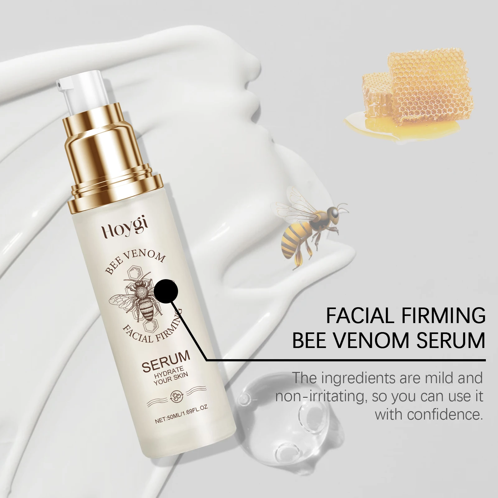 Bee Venom Facial Serum Firming Ginger Root Extract Even Skin Tone Fade Dark Spots Radiant Glow Lift Tighten Anti Aging Support Skin Elasticity Face Care