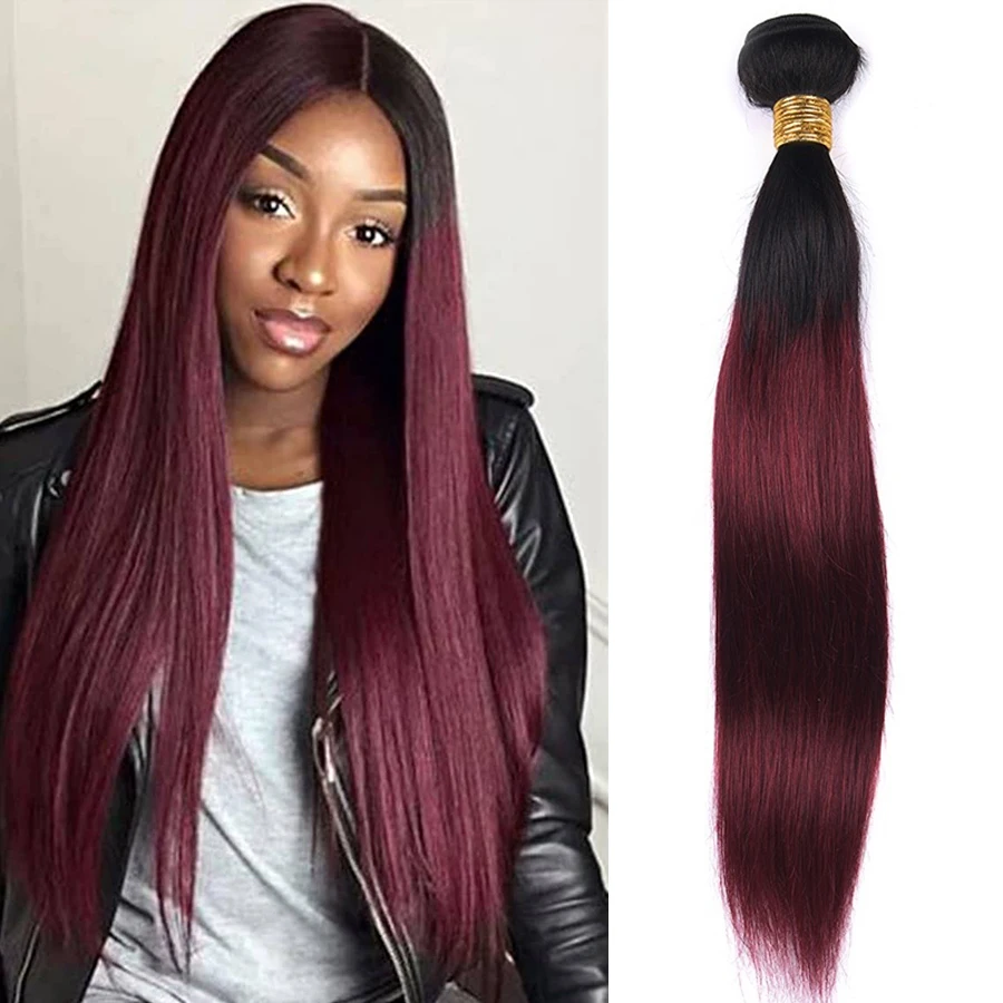 Fashion Lady Pre-Gekleurde Braziliaanse Straight Hair Extension Ombre Menselijk Haar Weave 1B/99J 1/3/4 Bundel per Pack Non-Remy