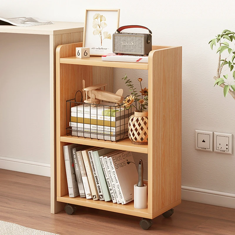 Sliding Bookshelf 3-level Trolley storage shelf Home Cafe Bedroom Sliding Box