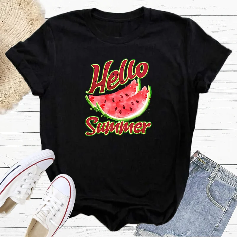 Hallo Summer Watermelon Fashion Sports Women's T-Shirt Harajuku Graphic Clothing Women's Top,Drop Ship