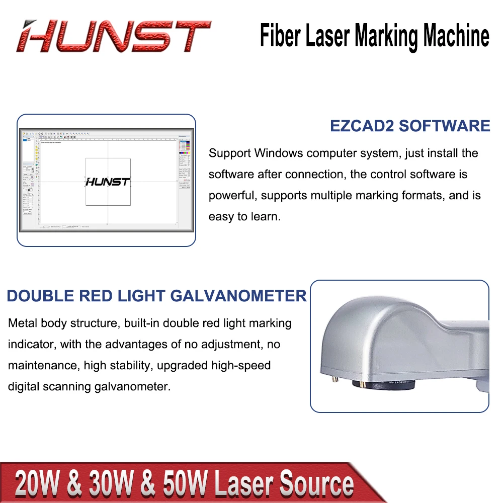 Hunst Small Laser Marking Machine, 20W & 30W & 50W Portable All-in-One, Mini Fiber Optic Metal Engraving Machine.