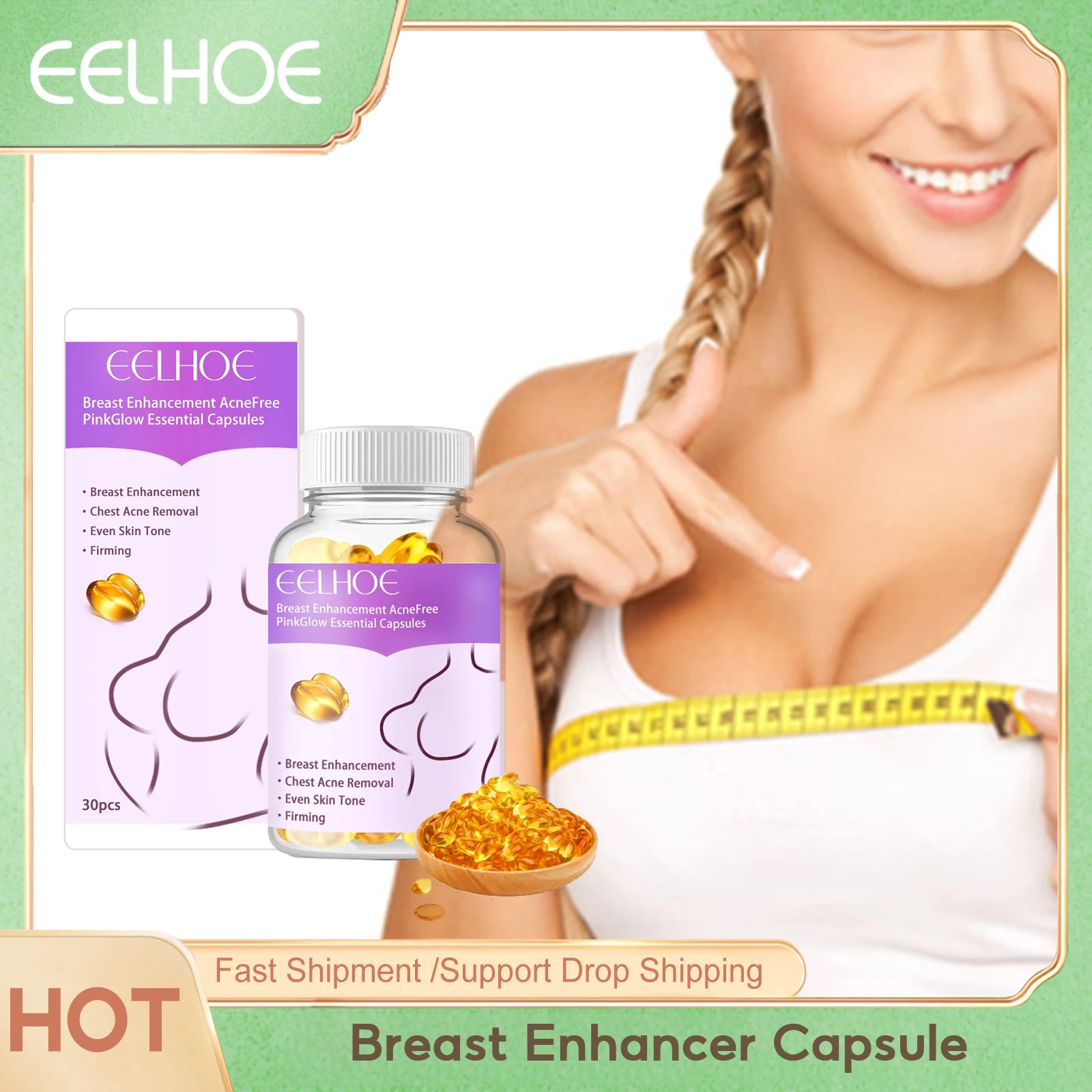 EELHOE Breast Enhancement Serum Chest Lifting Oil Bigger Breast Massage Firming Breast Plumping Oil Chest Enlarge Capsule 30pcs