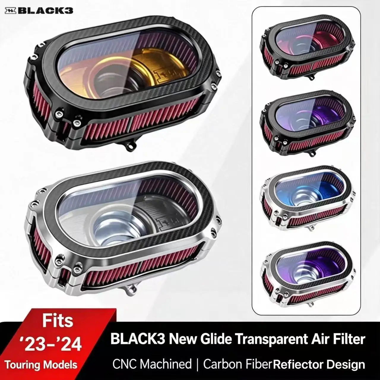 Black3 High Flow Air Filter For Harley 121ST Road Glide 117 Glide Low Rider S Street Bob Intake Air Filter Mod