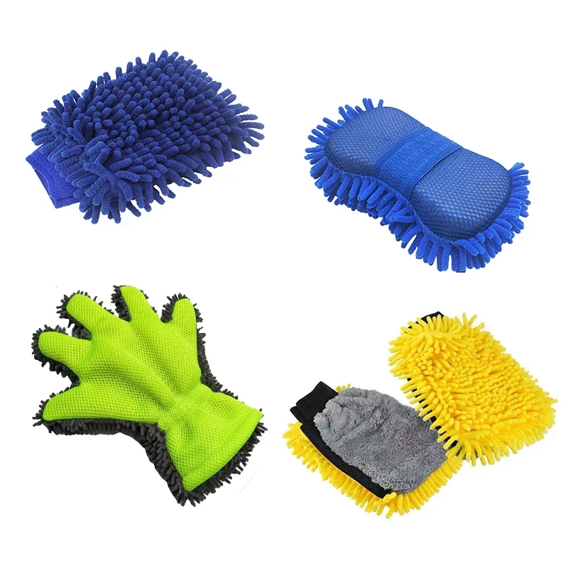 Chenille Car Wash Gloves, Microfiber Wipe, Scratch Free, Esponja de lavagem de carro, Veludo Coral,