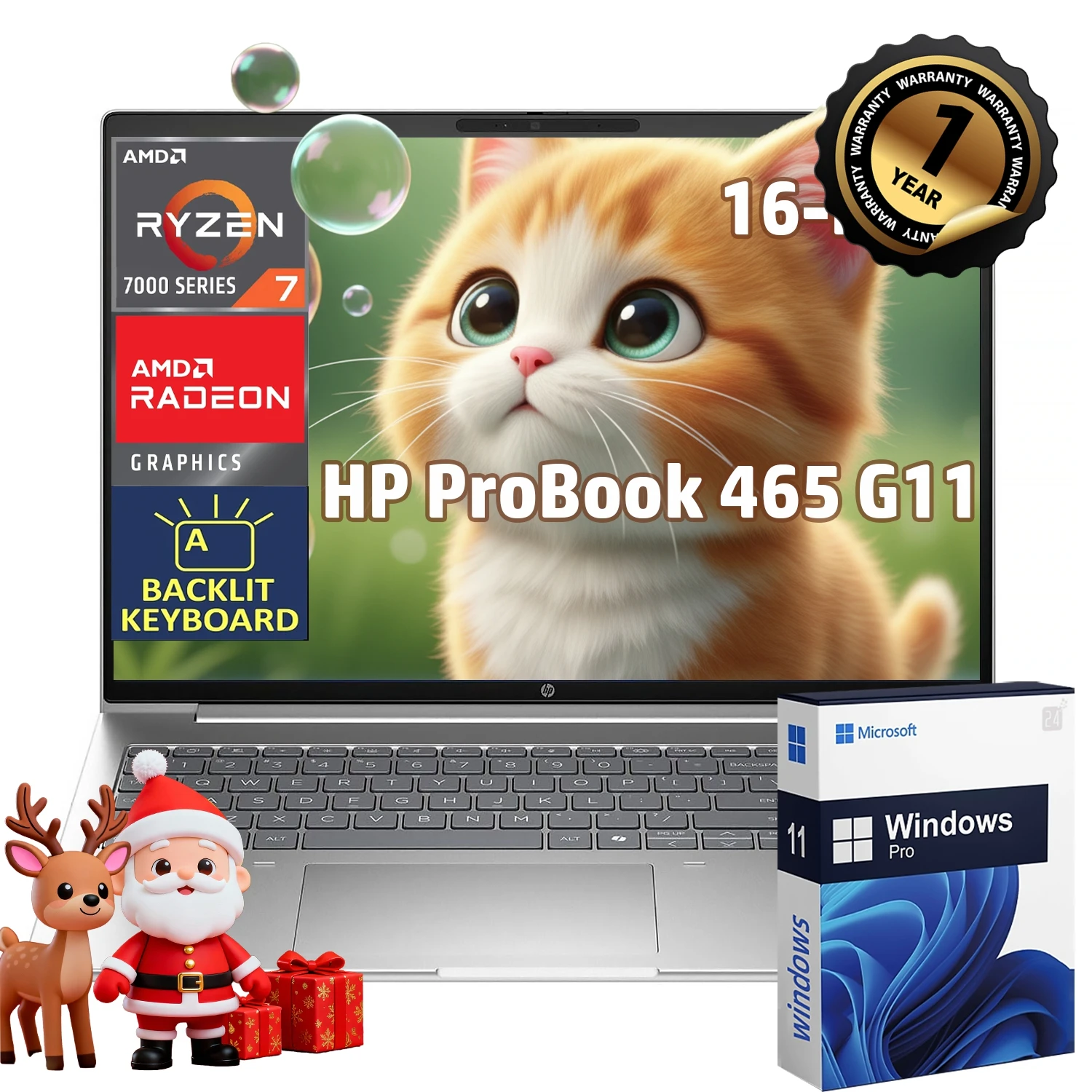 Ordinateur portable professionnel HP ProBook 465 G11 16,0" FHD+, AMD Ryzen 7 7735U, 64 Go de RAM DDR5, SSD 2 To, graphiques AMD Radeon, Wiindows 11 Pro