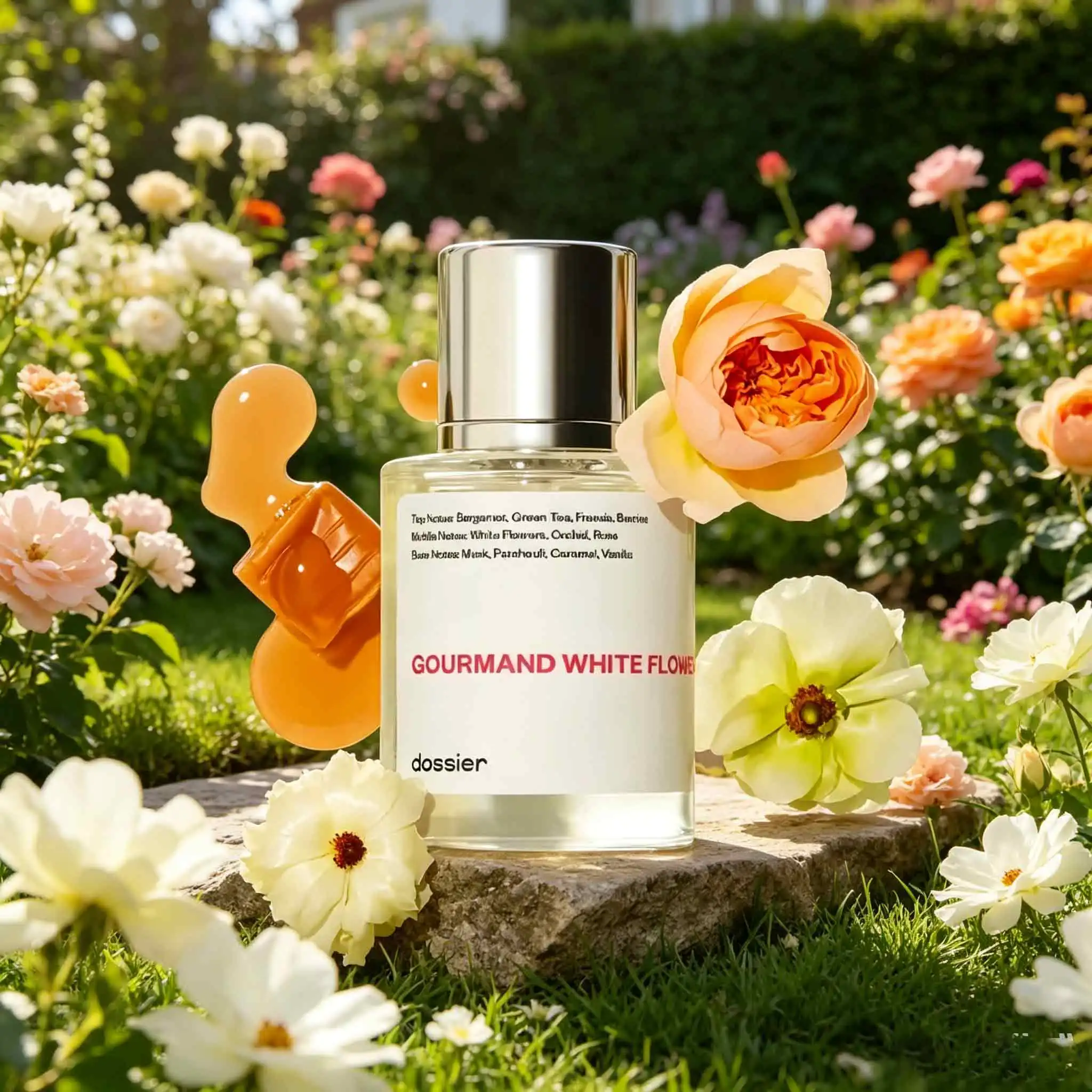 

GOURMAND WHITE FLOWERS gourmet white flower perfume, bergamot, berries, fresh and bright patchouli, mixed with caramel and vanilla, gentle and advanced, suitable for daily and dating