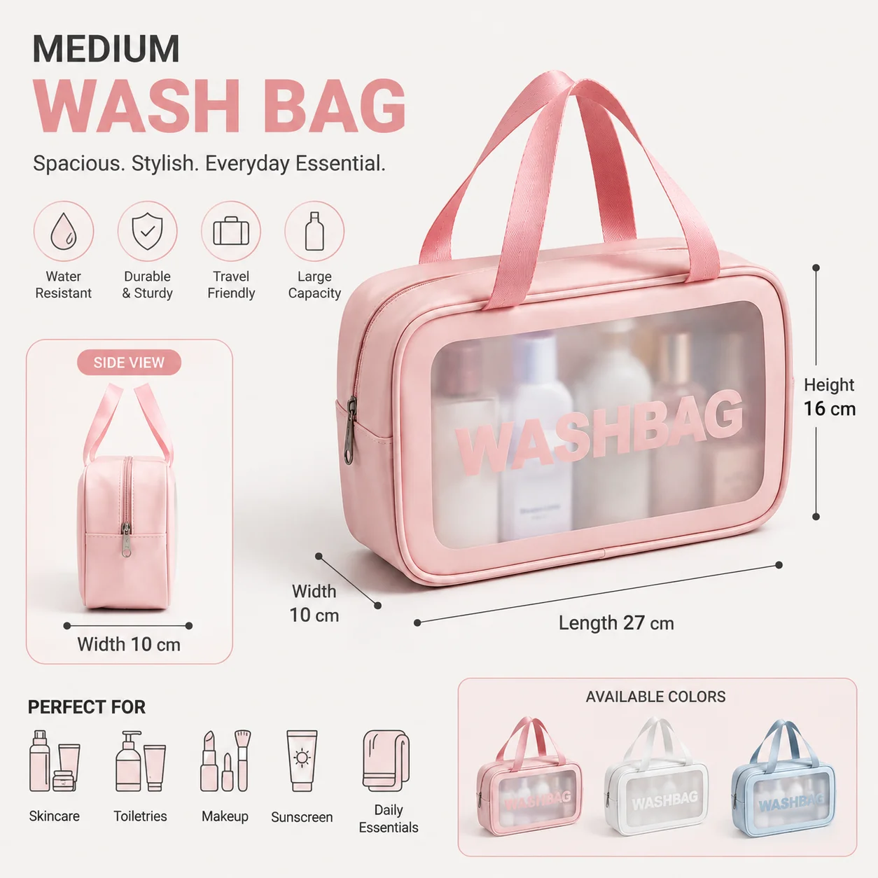 Portable Travel Wash Bag Large Capacity Waterproof Toiletry Makeup Organizer with Double Handles Transparent Cosmetic Storage Ba