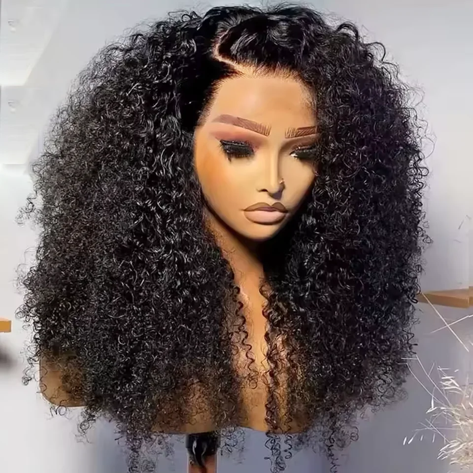 

Парик из натуральных волос Afro Kinky Curly с кружевной передней частью, без клея, 13x6 HD, с прозрачным кружевным фронтальным покрытием 5x5
