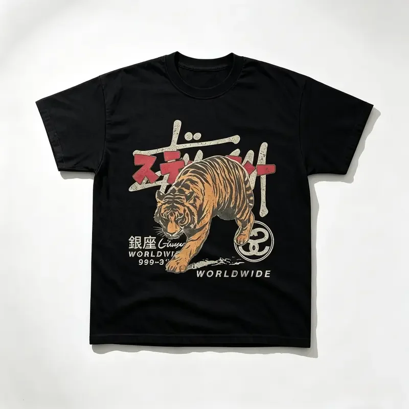 Gildan Men's and Women's T-shirt, Vintage Tiger Worldwide Graphic Tee, Y2k Insect Unisex Graphic Tees Gothic Grunge Emo Scene Amity Affliction Style Clothes Menswear Womenswear Streetwear