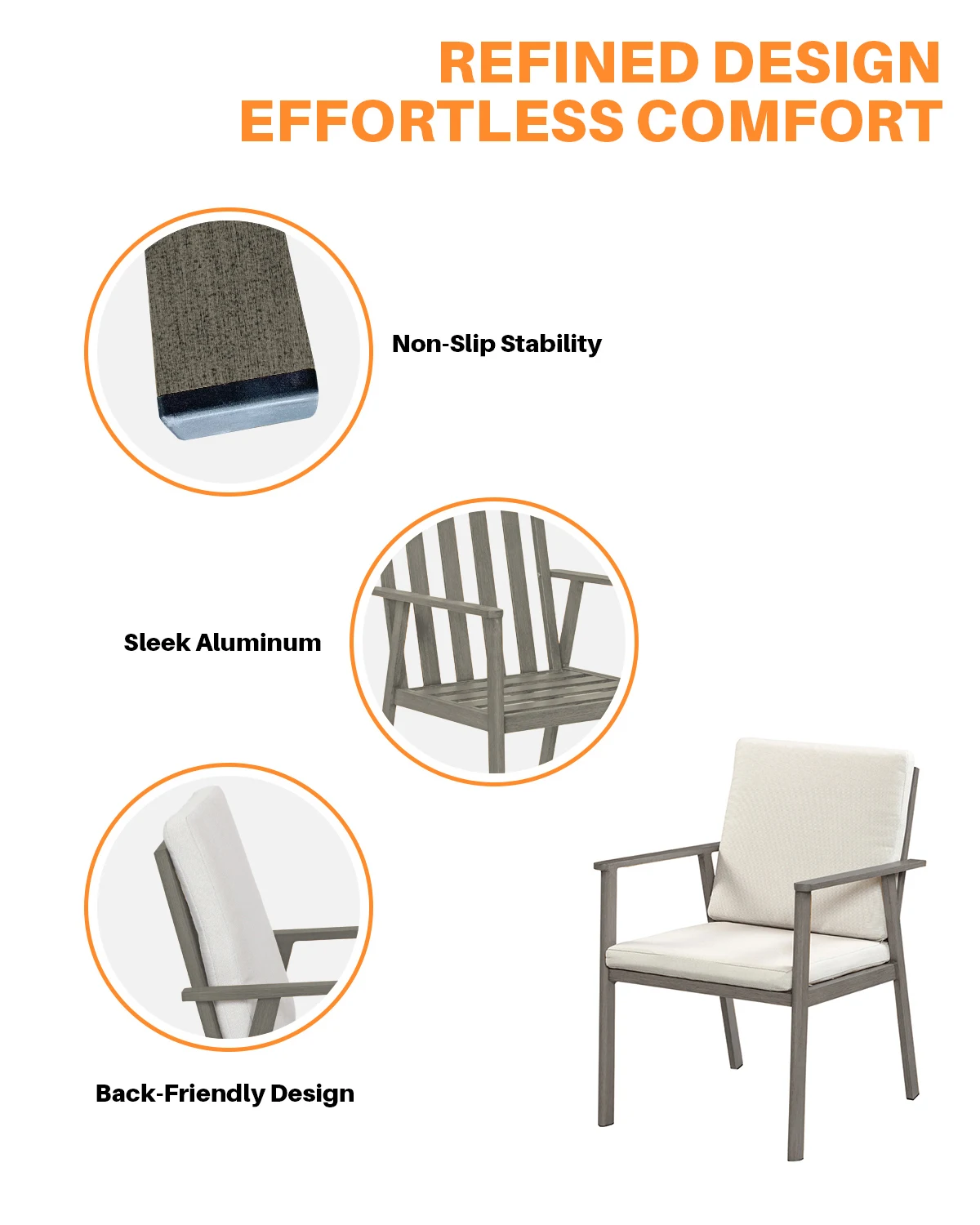 كراسي تناول الطعام من SeeHill Patio، 6 كراسي من الألومنيوم مع وسائد، مجموعة أثاث خارجي للحديقة، سطح السفينة، الفناء الخلفي، بلوط محدود #5