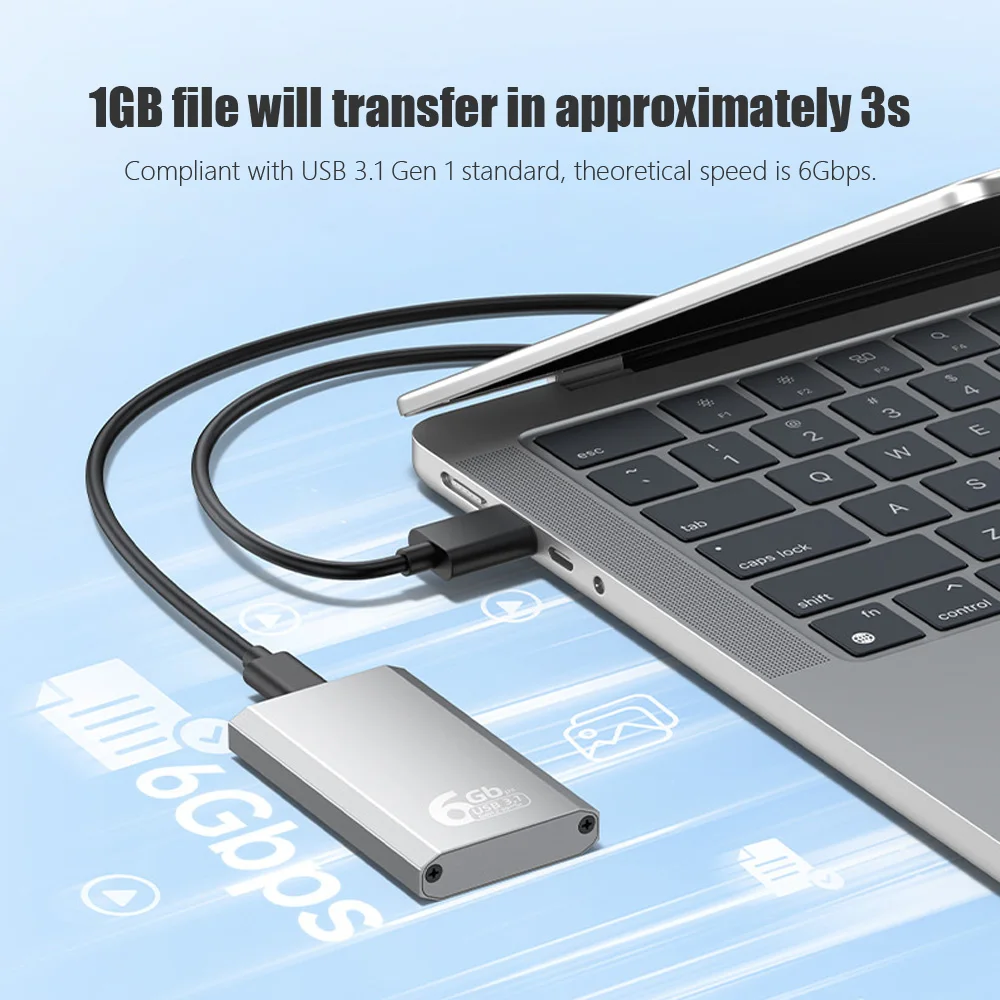 6Gbps MSATA SSD Enclosure Aluminum Alloy Heat Sink USB Type C 3.1 Port MSATA HD Hard Disk Storage Box Adapter to PC/Laptop/Phone
