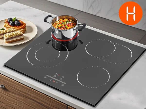 Kochfeld Plakette Vitrocéramique 4 Feux, Tisch de Cuisson électrique Encastrable 60 cm, 6600 W, Zone erweiterbar für gril – Detail 7