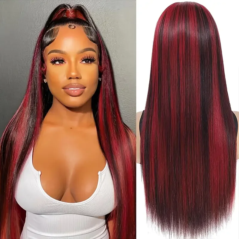 

1B/99J Omber Прямые мелированные парики Человеческие волосы 5x5 Кружевные передние бесклеевые парики Человеческие волосы Бразильские бордовые красные парики из человеческих волос