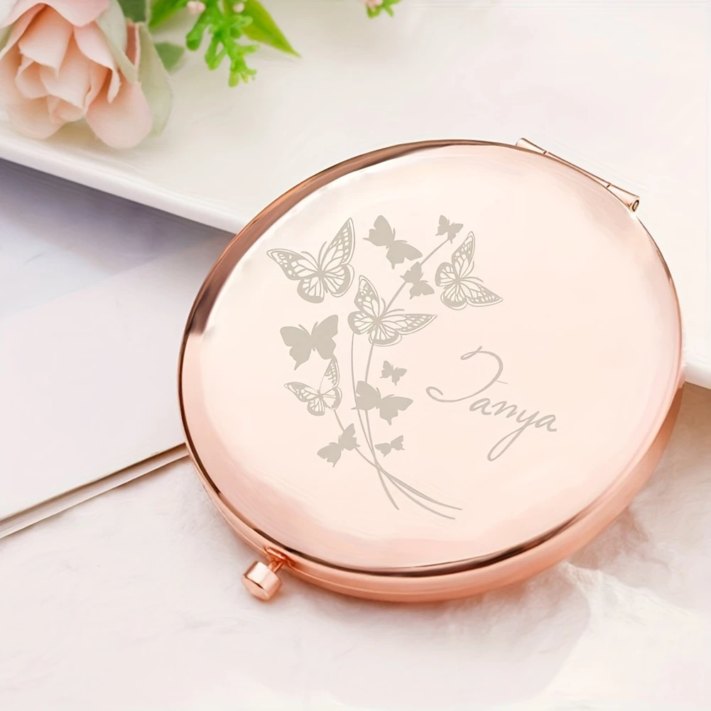 Personalized Butterfly Floral Compact Makeup Mirror, Lovely Gift for Sisters & Friends, Birthdays, Anniversaries and Weddings