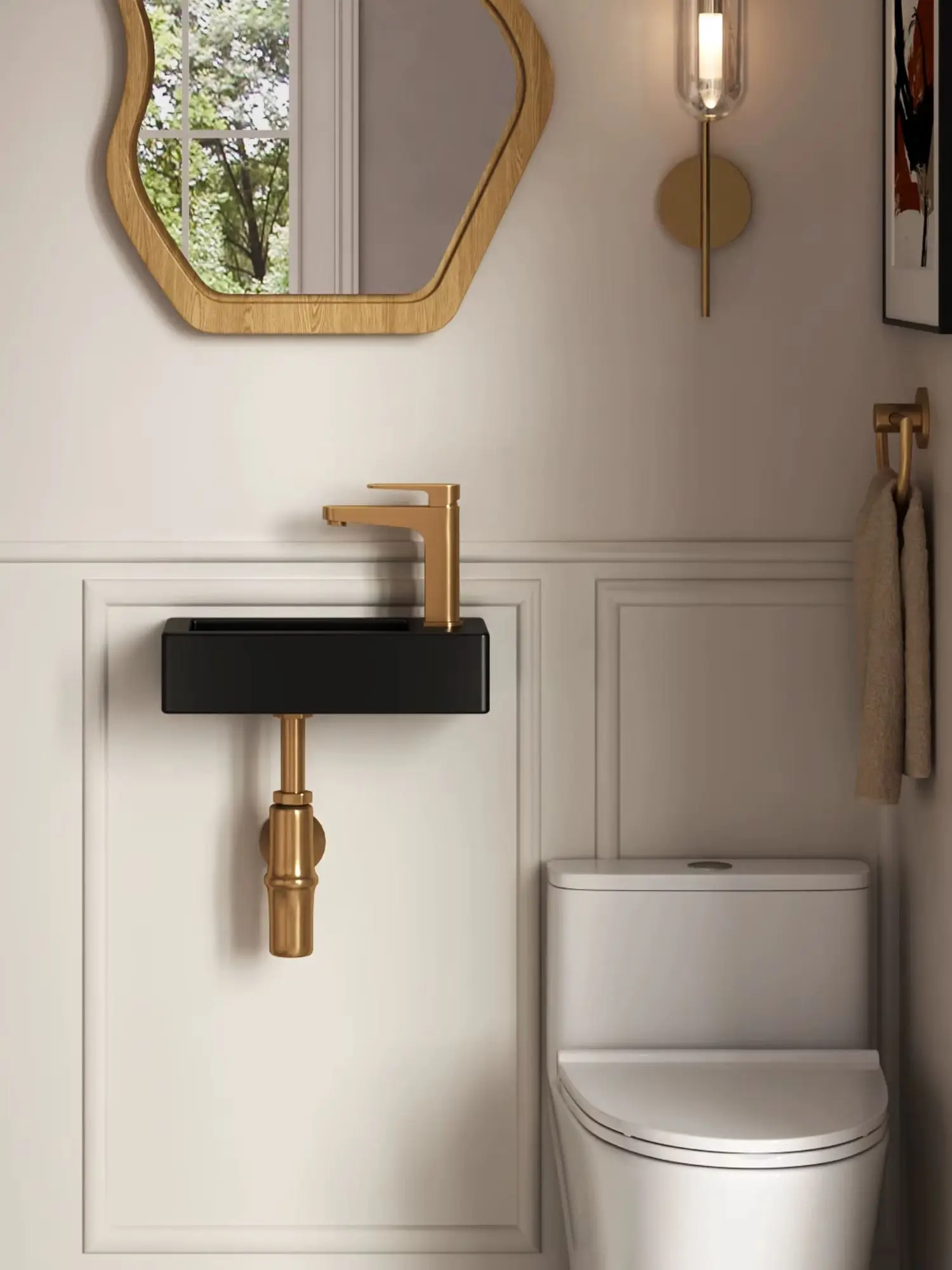 DeerValley Black Cloakroom Basin, Small Wall Mounted Wash Basin 37 X 18cm with Tap Hole, Compact Hand Wash Sink, Space Saving Bathroom Basin for Guest