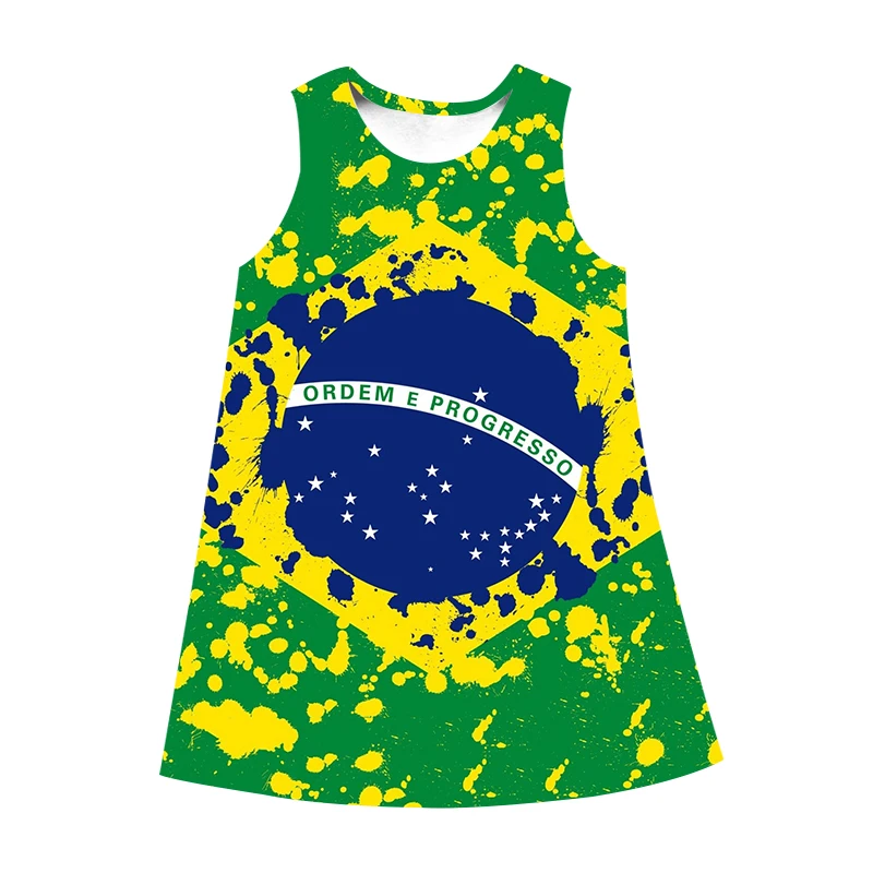 Jumeast 3D Brazilian Football Printed Women Lolita Dress Y2K Summer Soccer Graphic Flag Harajuku Sleeveless Skirt Kawaii Clothes