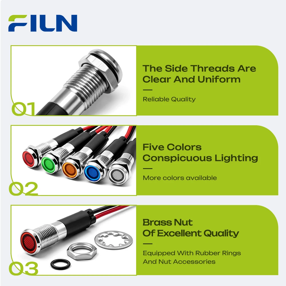 FILN 5/25 SZT. 8mm IP67 Wodoodporna Lampka Ostrzegawcza Kontrolka Kierunkowskazu 12V 24V do Samochodu, Łodzi, Deski Rozdzielczej, Sygnalizacyjne Lampki LED