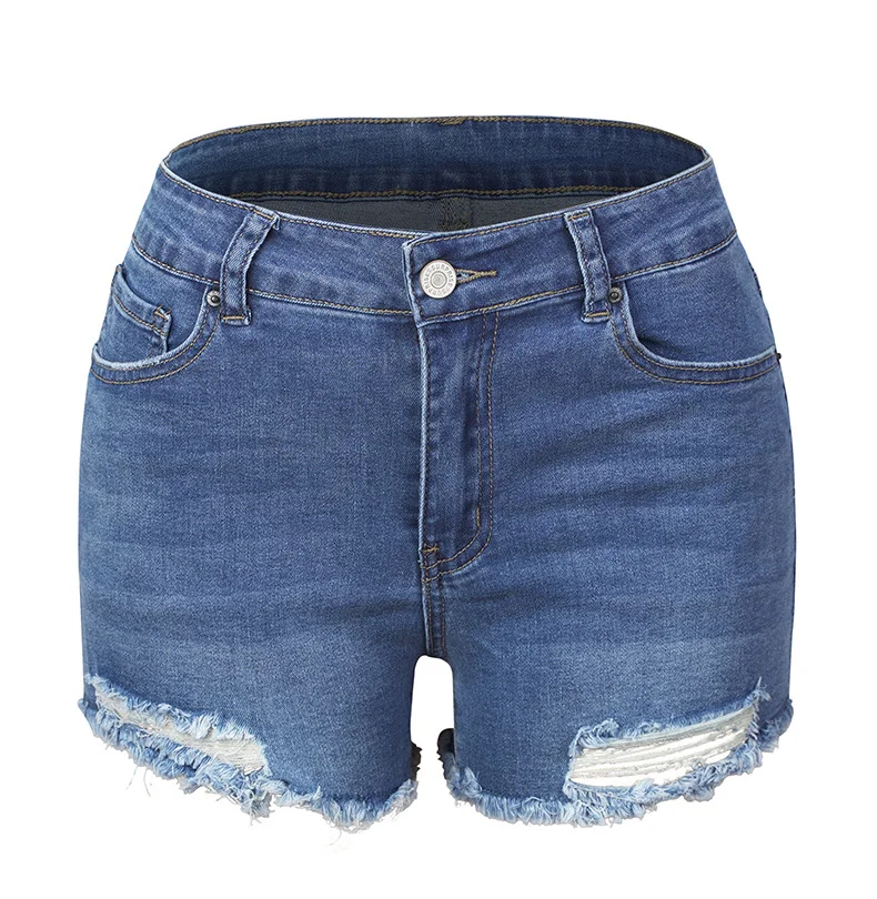 Summer Street Vintage Women's Shorts Ripped Cat Beard Straight Leg Slim Stretch Fashionable Denim Shorts