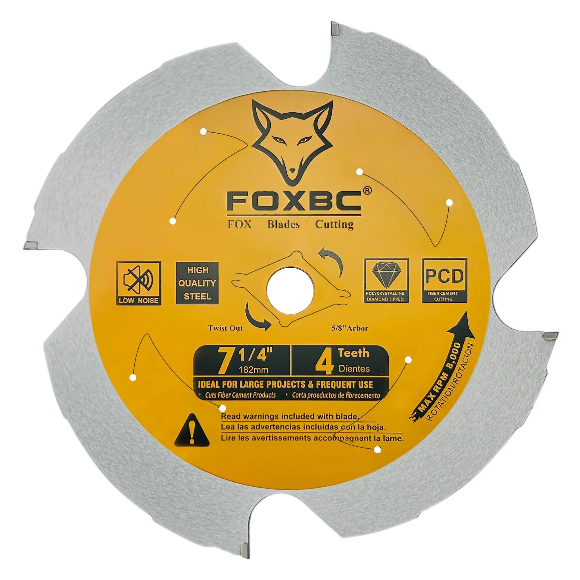 

FOXBC 182mm 4 Tooth Polycrystalline Diamond (PCD) Hardie Fiber Cement Saw Blade with 5/8-Inch DMK Arbor 1pcs