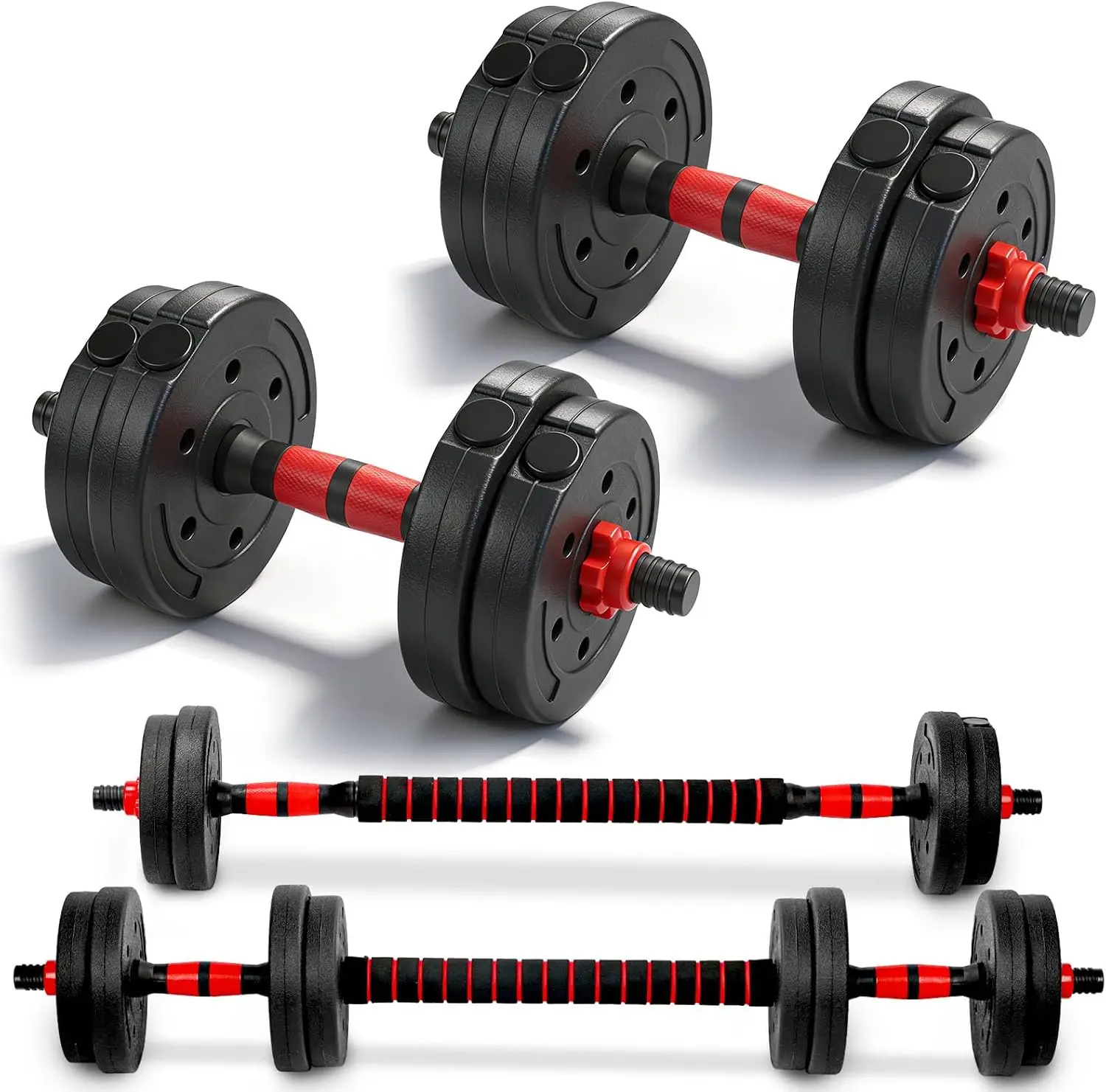 Adjustable Dumbbell Set（total 22lb), 3 in 1 Weight Set Convertible to Barbell, Free Weights with Connecting Rod for Home Gym Workout, Fitness Training for Men Women