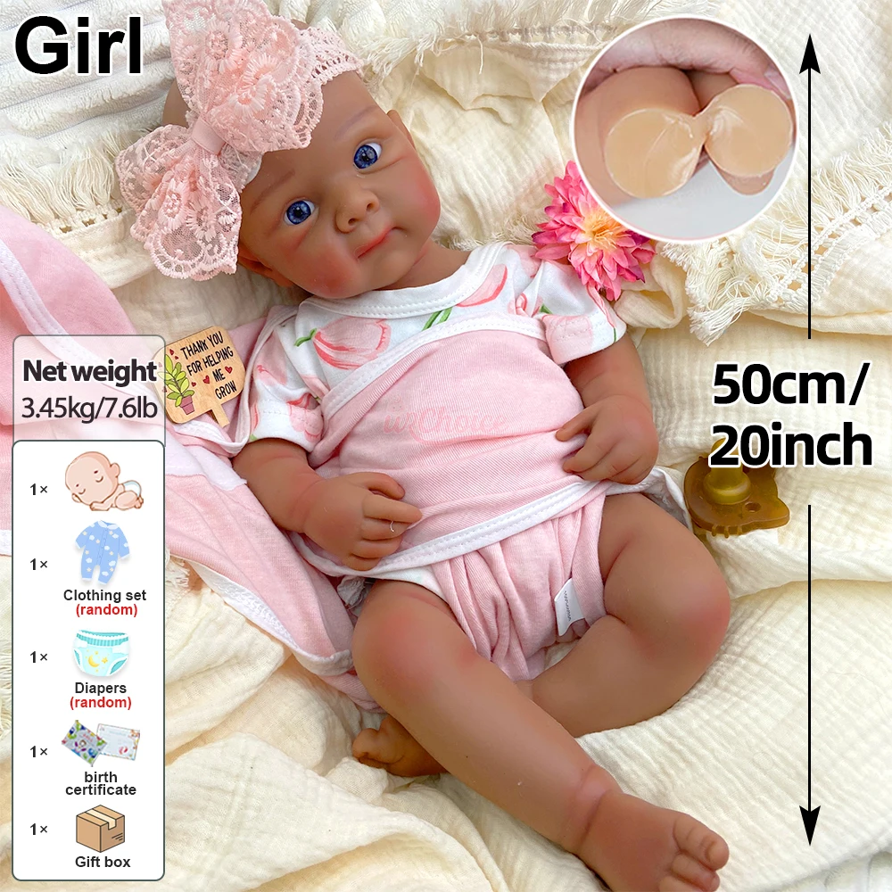 Full Silicone Reborn Doll 20“Lifelike Skin Details Handmade Real Touch 1:1 Weight Washable Stretchable Emotional Companion Gift view 2
