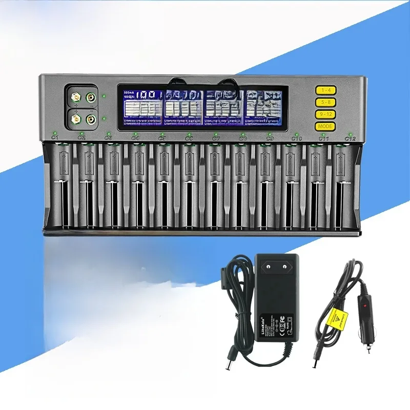 LiitoKala Lii-S12 12-gniazdowa ładowarka LCD do LiFePO4 Ni-MH Ni-Cd 9V 21700 20700 26650 18650 16340 18350 RCR123 18700 — zdjęcie produktu 7