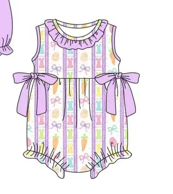 Easter Boutique 3-Piece Children's Set for Girls Sleeveless Lace Top Elastic Shorts Baby Romper Dress Outfit view 4