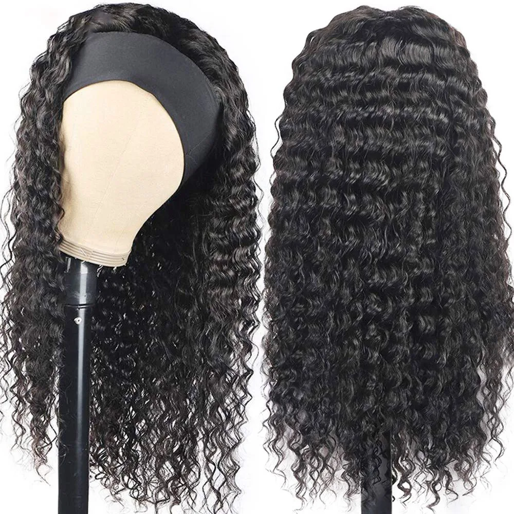 Deep Wave Scarf Headband Human Hair Wigs Glueless None Lace Front Wigs No Glue Water Wave Brazilian Headband Wigs Human Hair