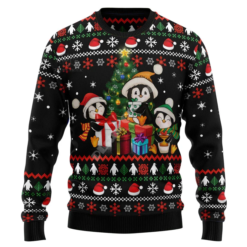 Christmas Ugly Knitted Sweater Xmas Santa Claus Animal Colorful Tattoo Retro Unisex 3DPrint Funny Harajuku Casual Long Sleeves 4