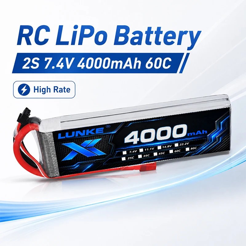 7.4V 4000mAh 60C 2S LiPo Battery Pack XT60 Plug High Power Battery for RC Car FPV Drone Quadcopter Boat