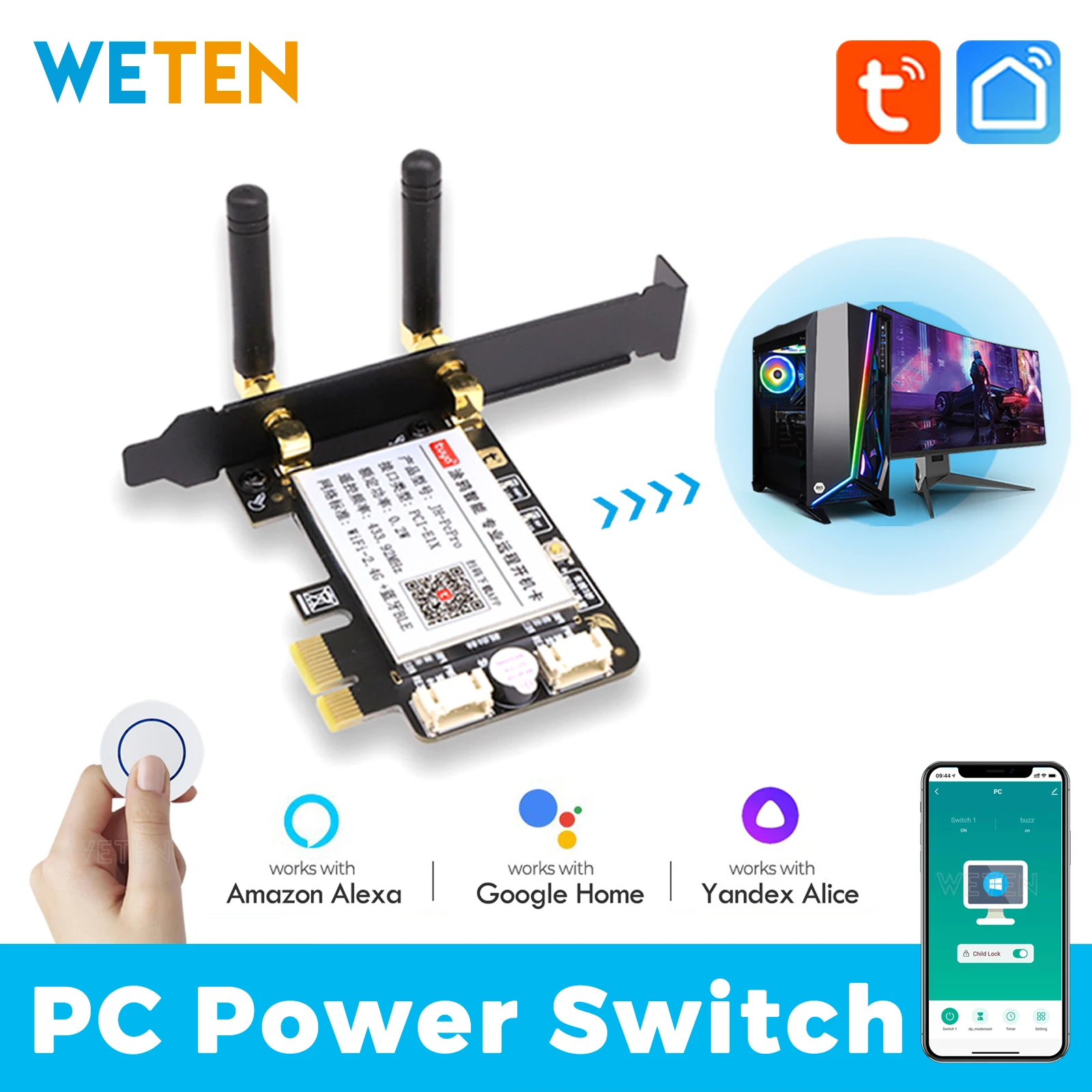 Tuya Wifi Computer Power Reset Switch Pcie Kaart 433 Rf Remote Draadloze Pc Power Knop, App Voice Control Met Alexa Google Home