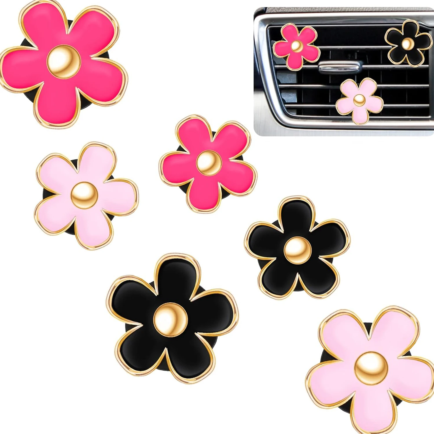 

6 Pieces Daisy Flowers Air Vent Clips Car Freshener Decorative Clip, Cute Car Accessories For Women Interior With 6 Fragrance Ta