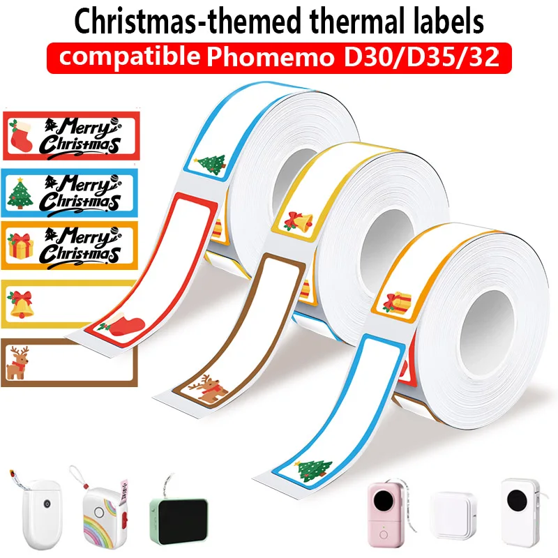 12x40mm MERRY Christmas Adhesive Label Phomemo D30 Marklife P15 P12 Santa Claus Design Gift Festival Decorative Paper Card Label