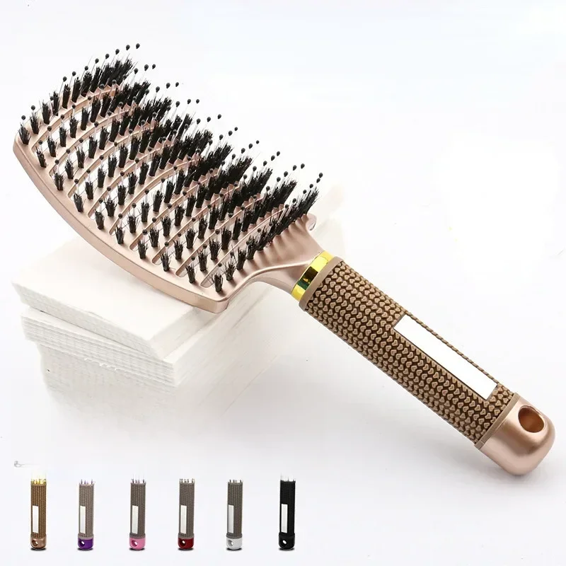 Brosse à cheveux peigne de Massage du cuir chevelu brosse à cheveux poils et Nylon femmes humide bouclés démêlant brosse à cheveux pour Salon de coiffure outils de coiffure