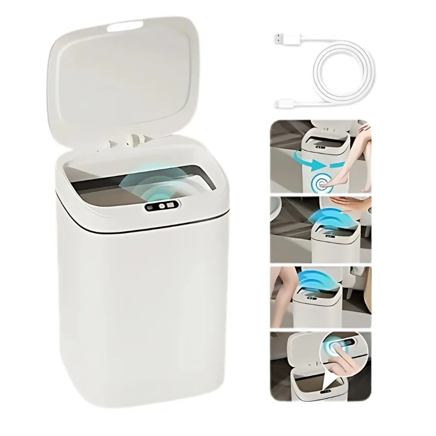 Lixeira ZOMMI 14 Litros com Sensor Automático, Toque Inteligente, para Banheiro, Cozinha, Quarto, Impermeável e Resistente à Umidade