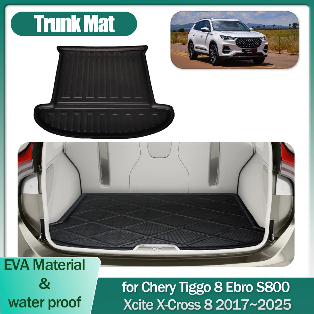 

Коврик для багажника для Chery Tiggo 8 Ebro S800 Xcite X-Cross 8 2017 ~ 2025, 2018 2019 2020 2021 2022 2023 2024 подкладка для багажника, напольный коврик, водонепроницаемый чехол, аксессуары