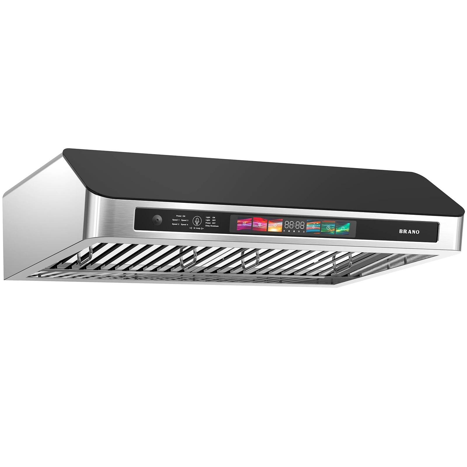 Under Cabinet Range Hood 36 Inch with Voice/Gesture/Touch Control, 900 CFM Stainless Steel & Upgraded Black Tempered Glass Ducted Kitchen Vent Hood with 4 Speed