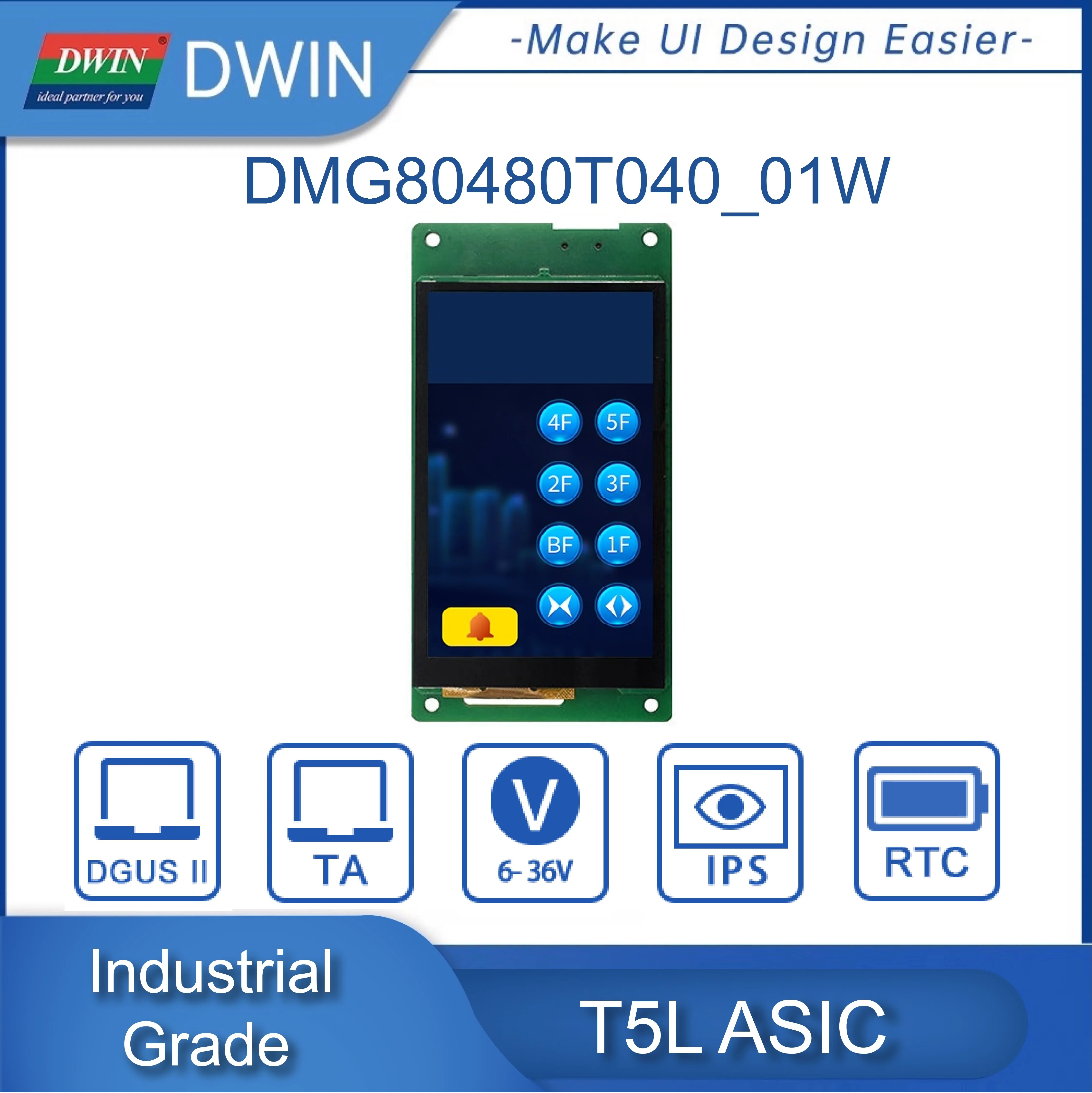 DWIN IPS 사각 직사각형 HMI 산업용 UART TTL RS232 지능형 LCD 디스플레이 터치 패널, 아두이노 ESP, 4 인치, 480x480/480x800